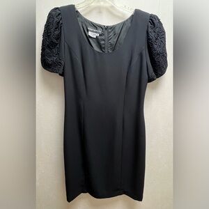 Donna Morgan Black Dress Puffy Embroidered Sleeves Knee Length Night Out Size 10